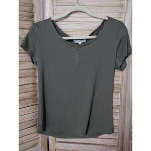 PINK REPUBLIC Green Juniors Ribbed Top Shirt Size Large